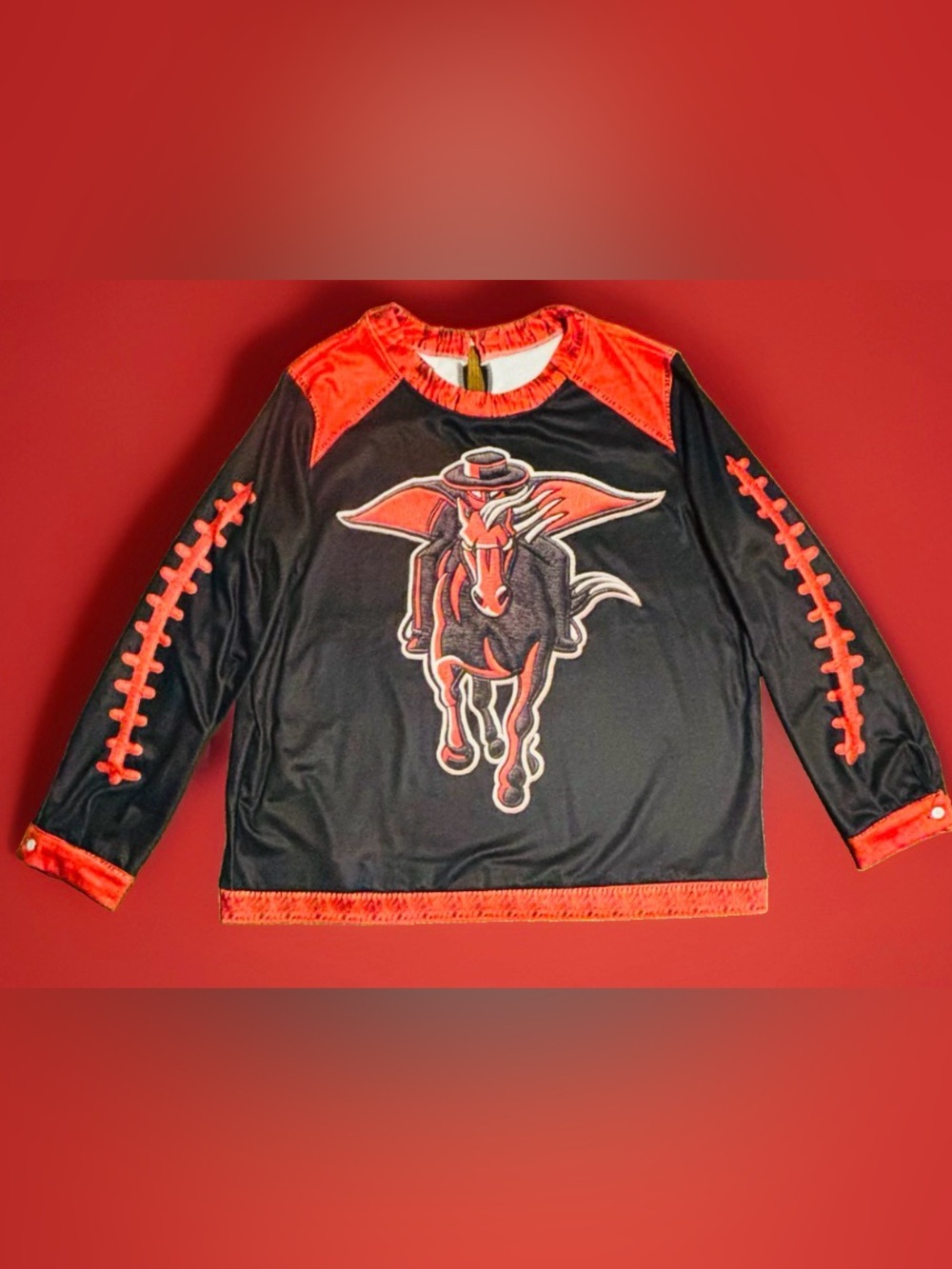TEXAS TECH RED RAIDERS FOOTBALL MIDNIGHT MASKED RIDER BLACK LONG SLEEVE 2XL